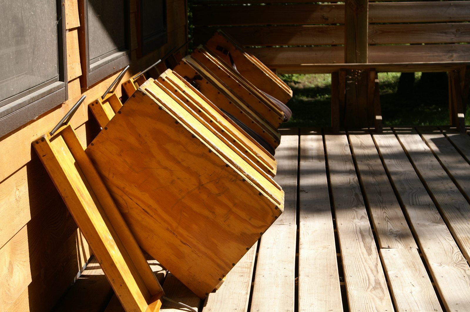 Row of wanigans on a camp porch